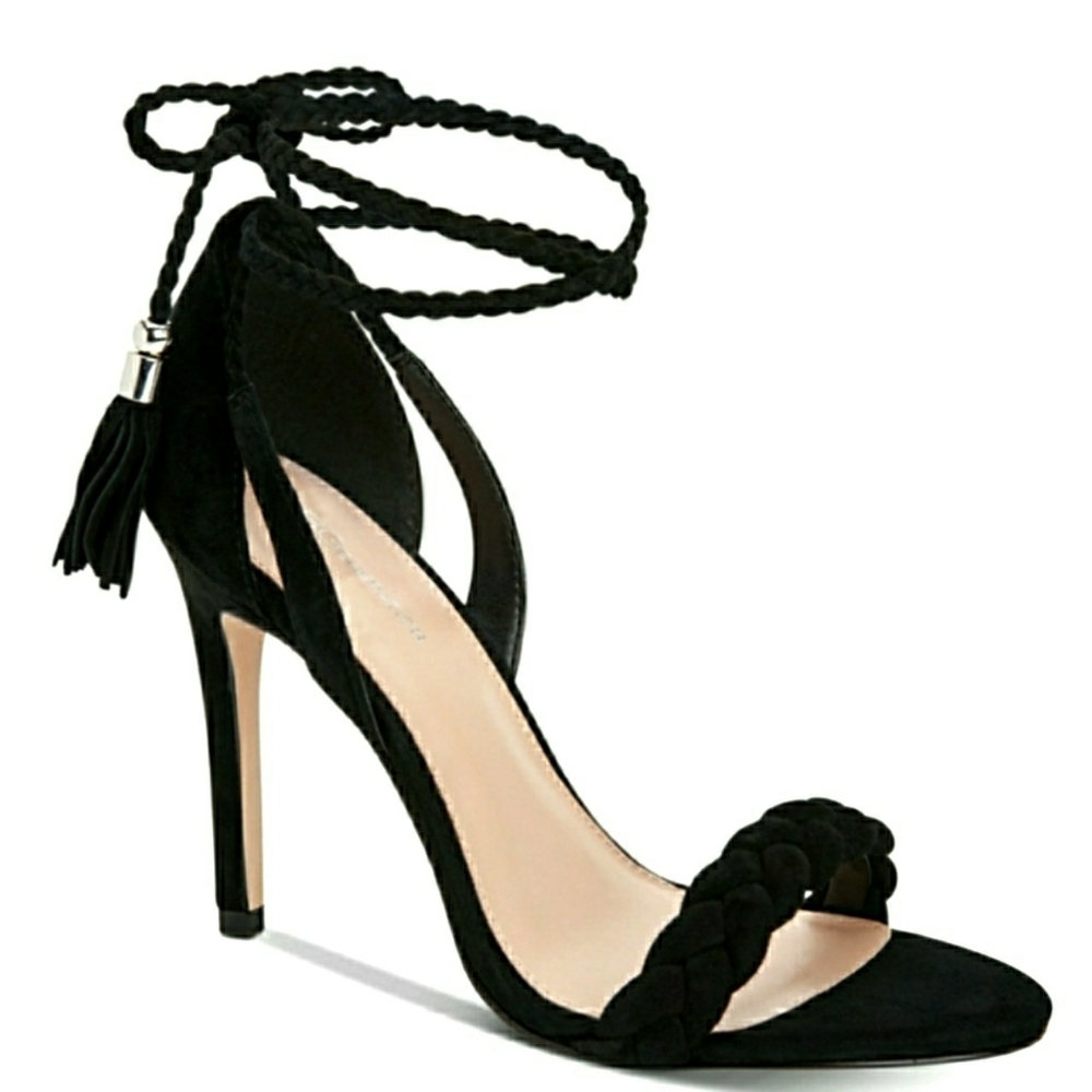 🆕️BCBGeneration Tasseled Lace-Up Black Dress Sandals